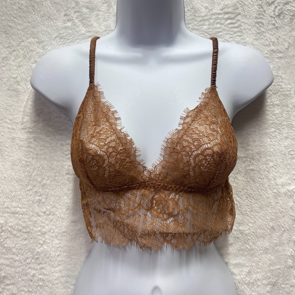 Victorias Secret Bralette Lace Crop Top Brown Floral Small NWT